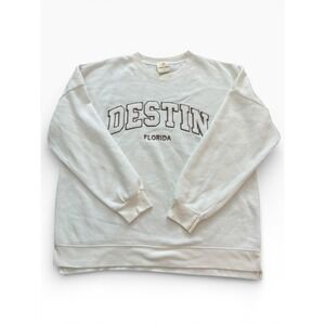 Ocean Drive Destin‎ Florida Chenille Sweatshirt Pullover Cream Size L